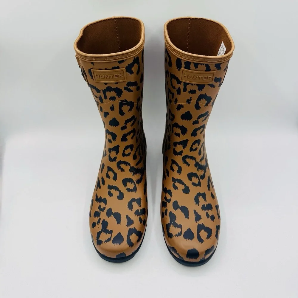 Hunter Original Refined Rain Boots Women's Size‎ 8 Leopard Print Brown